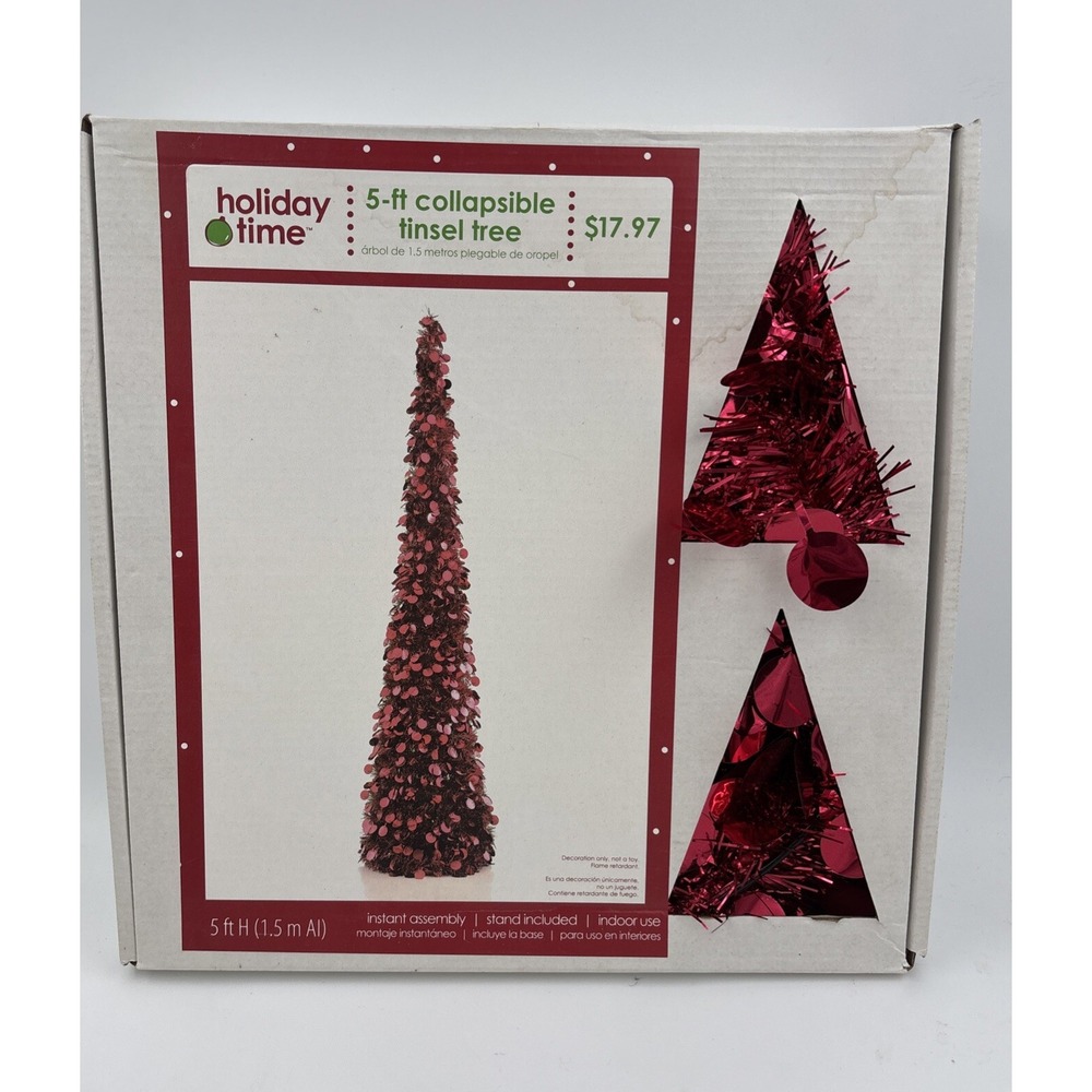 Celebrate It 5 Foot Collapsible Christmas Tinsel Tree Red Color Sequin